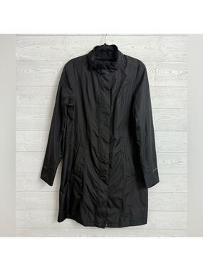 Eddie Bauer Women’s Black Nylon Midi Rain Coat. Size 10